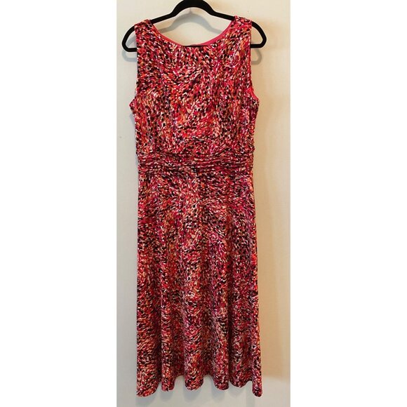 Dressbarn Dress Multicolored Pink Black Sleeveless Ruched Waist Size 16 - Picture 1 of 9
